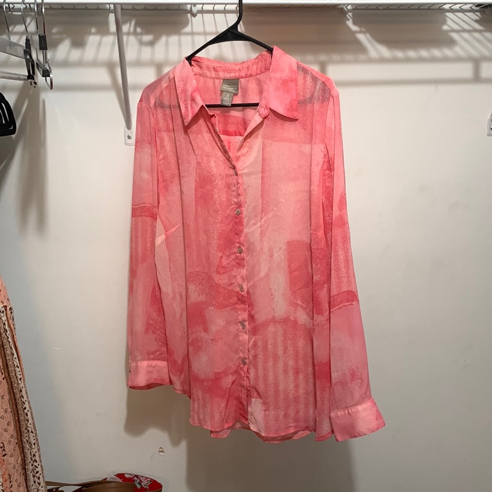 Cute patchwork pink top chiffon top pink chicos top